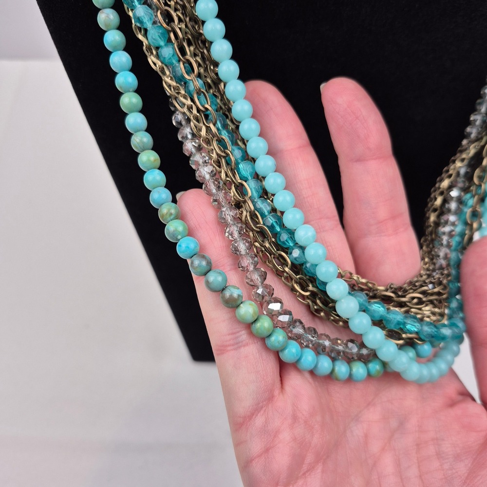 Ann Taylor Loft 20" Multi-Strand‎ Beaded Necklace Beachy Blue Coastal Vibes Boho - Picture 4 of 12